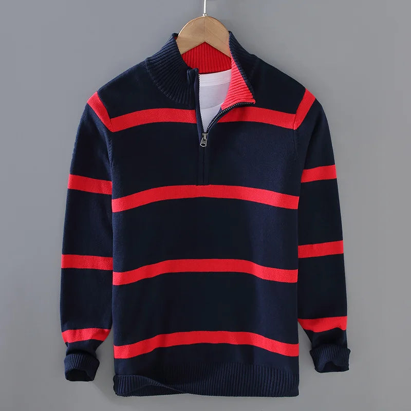 Men's Striped Sweater | Half-Zip Collar & Breathable Comfort 3