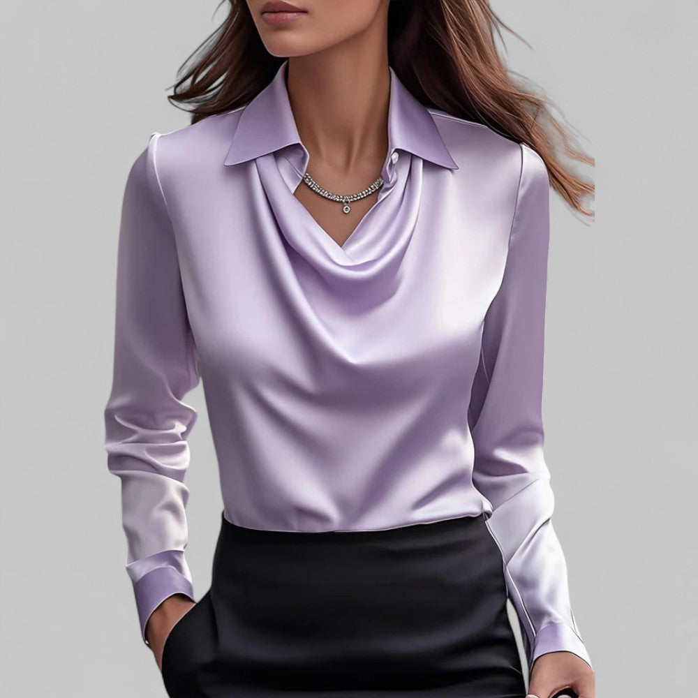 Women's Waterfall Blouse Cascading Neckline Flowy Top 4