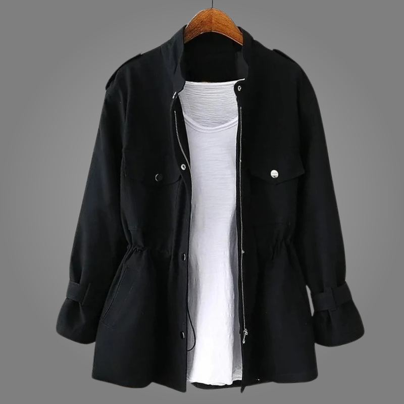 Women's Utility Overcoat Drawstring Tie Stand Collar 7