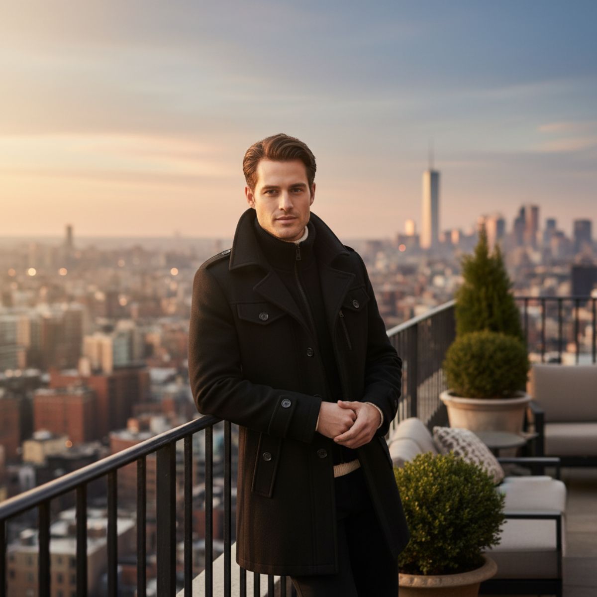 Men's Slim Fit Winter Coat Double Layered Warm Overcoat 8