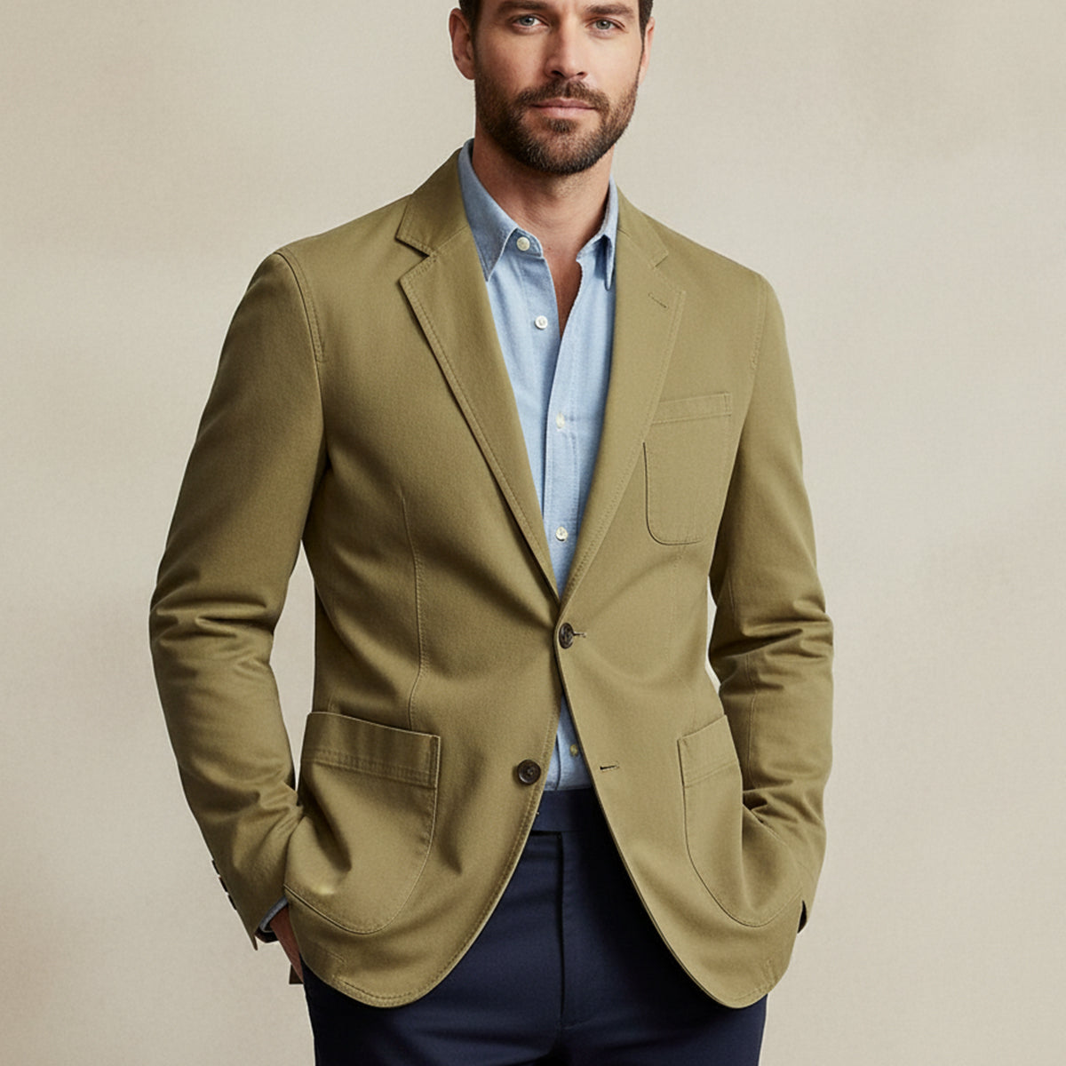 Men’s Cotton Blazer Style Windbreaker with Pockets