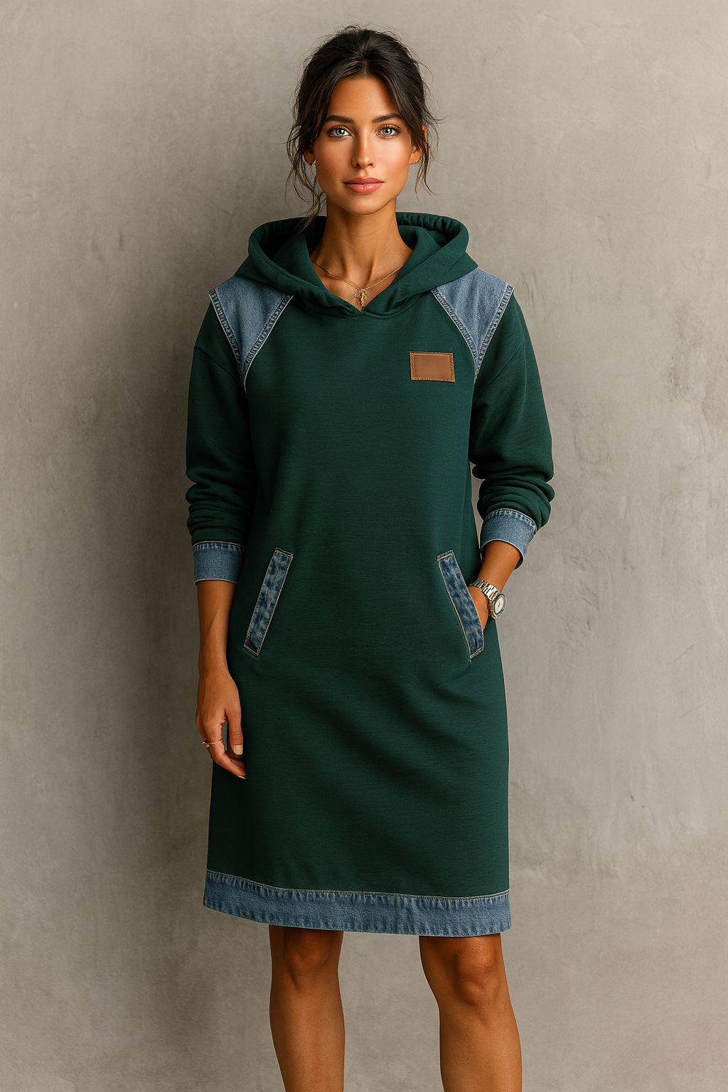 Women's Hooded Dress Relaxed Fit Casual Sweatshirt Style 11