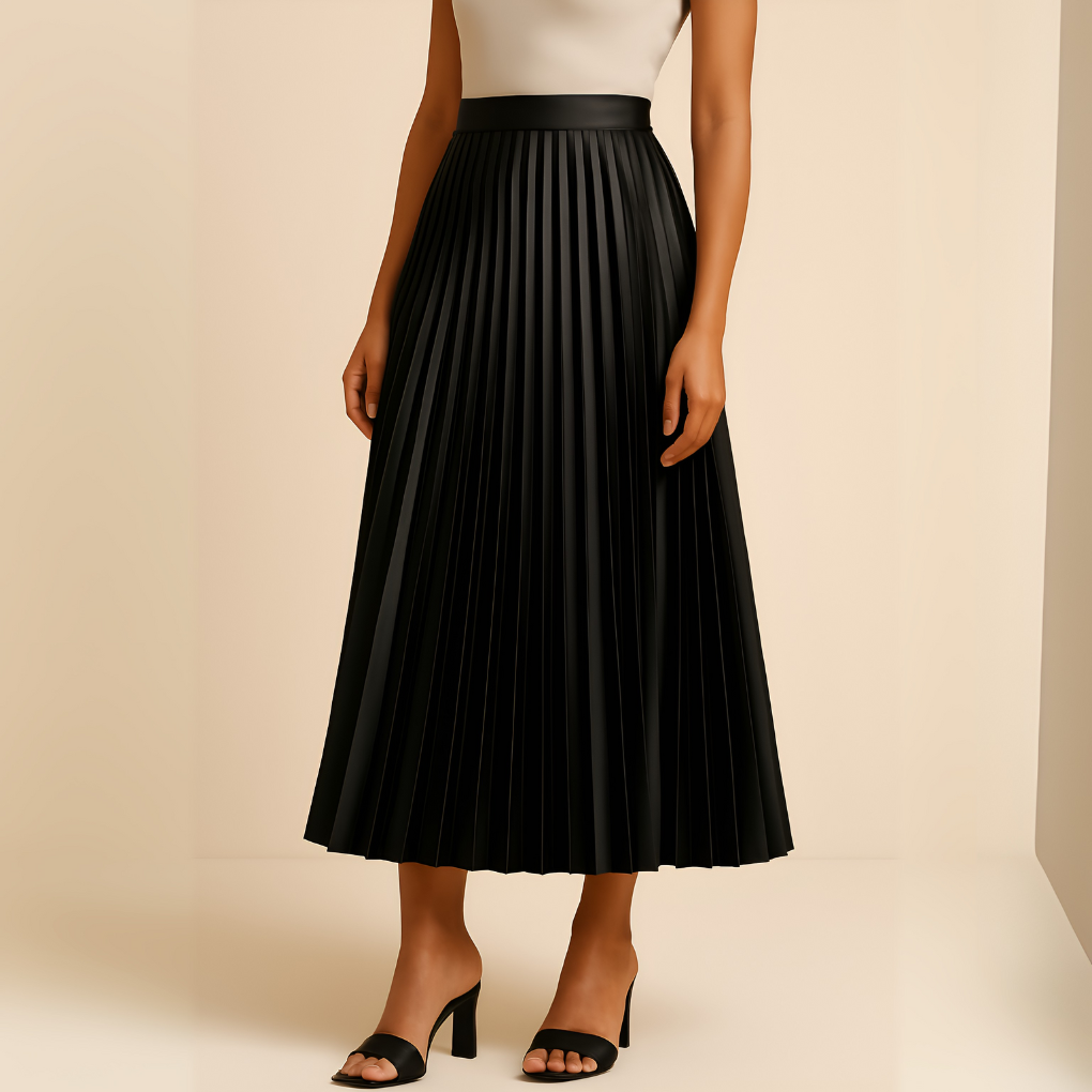 Satin Pleated High-Waist Skirt 0