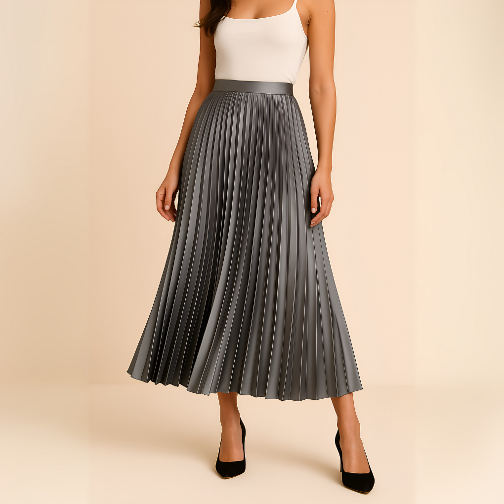 Satin Pleated High-Waist Skirt 2