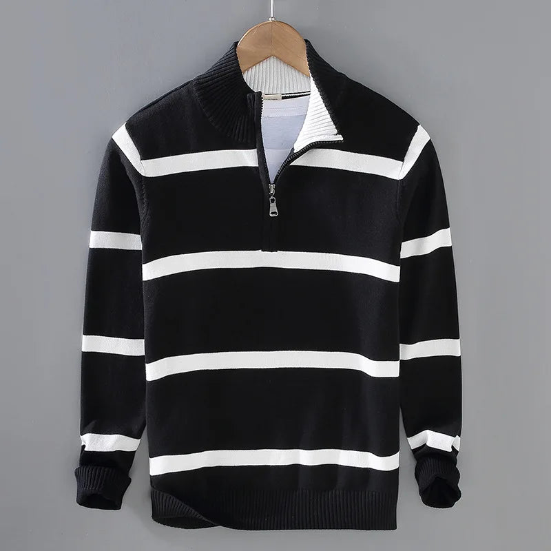 Men's Striped Sweater | Half-Zip Collar & Breathable Comfort 1