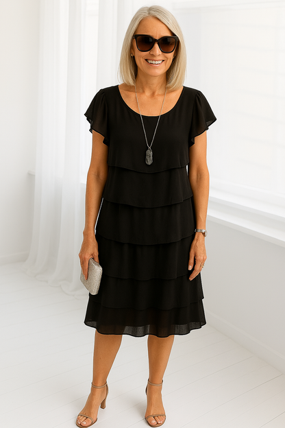 Short Sleeve Midi Dress Women's | Layered Skirt & Feminine Elegance