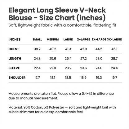 Women's V Neck Blouse Long Sleeve Shimmer Top Regular Fit 5