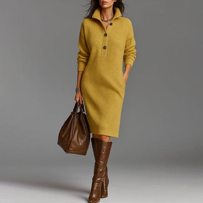 Slim Fit Ribbed Collared Midi-Length Sweater Dress for Women – Cozy & Stylish Design 2