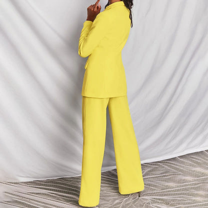 Dames 2-Delig Pak – Elegante Blazer met Wide Leg Pantalon Geel / S - AIDA LENA