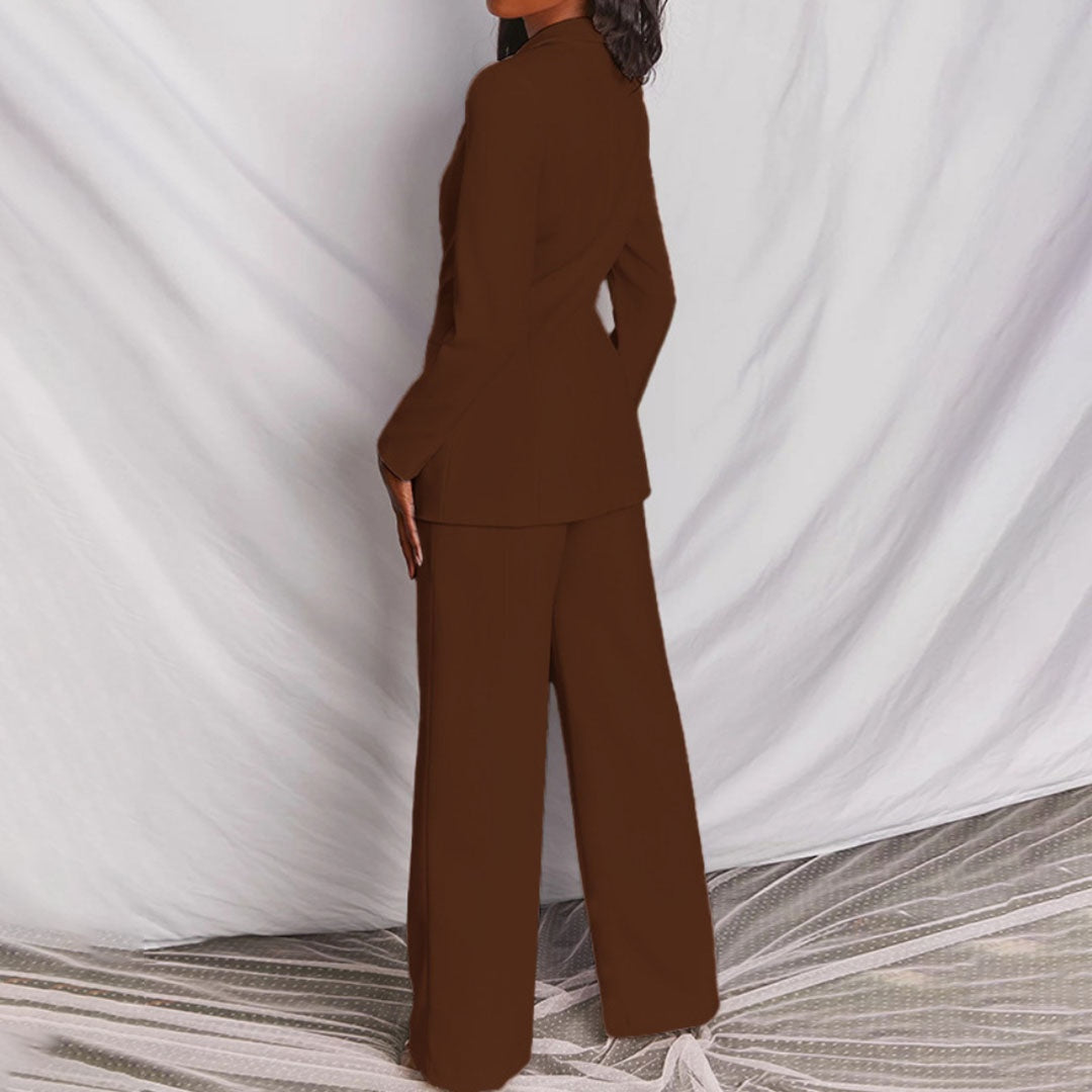 Dames 2-Delig Pak – Elegante Blazer met Wide Leg Pantalon Geel / S - AIDA LENA