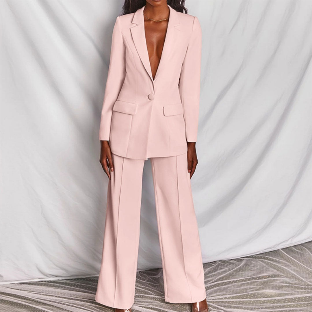 Dames 2-Delig Pak – Elegante Blazer met Wide Leg Pantalon Geel / S - AIDA LENA