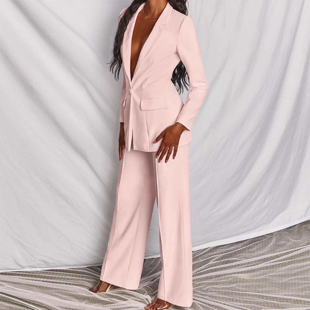 Dames 2-Delig Pak – Elegante Blazer met Wide Leg Pantalon Geel / S - AIDA LENA