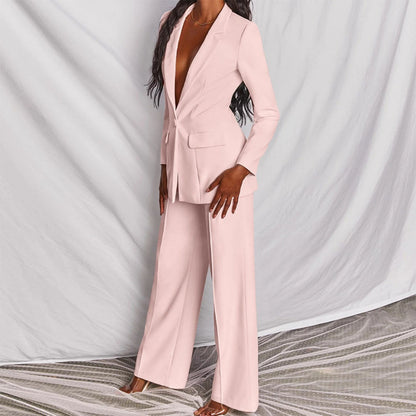 Dames 2-Delig Pak – Elegante Blazer met Wide Leg Pantalon Geel / S - AIDA LENA