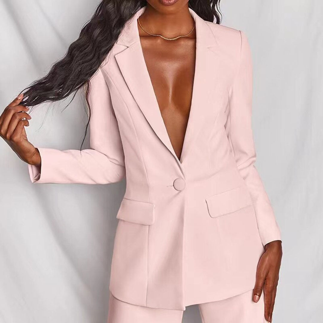 Dames 2-Delig Pak – Elegante Blazer met Wide Leg Pantalon Geel / S - AIDA LENA