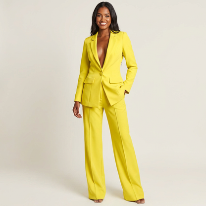 Dames 2-Delig Pak – Elegante Blazer met Wide Leg Pantalon Geel / S - AIDA LENA