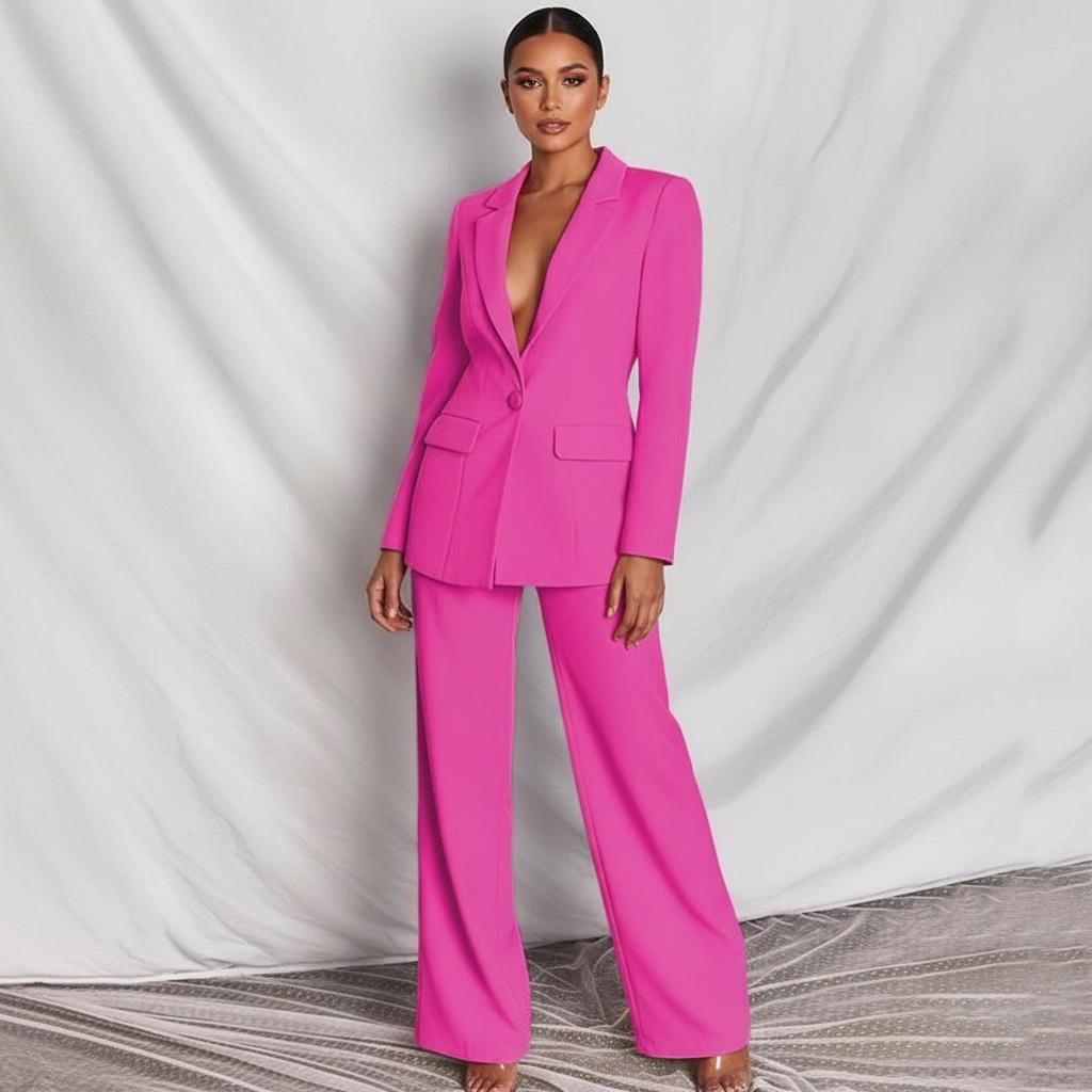 Dames 2-Delig Pak – Elegante Blazer met Wide Leg Pantalon Roze / S - AIDA LENA