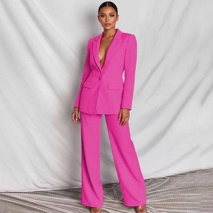 Dames 2-Delig Pak – Elegante Blazer met Wide Leg Pantalon Roze / S - AIDA LENA
