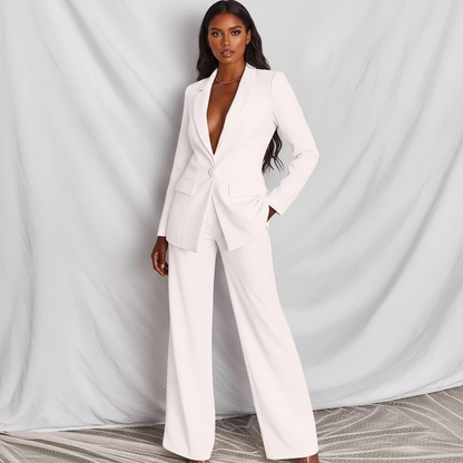 Dames 2-Delig Pak – Elegante Blazer met Wide Leg Pantalon Wit / S - AIDA LENA