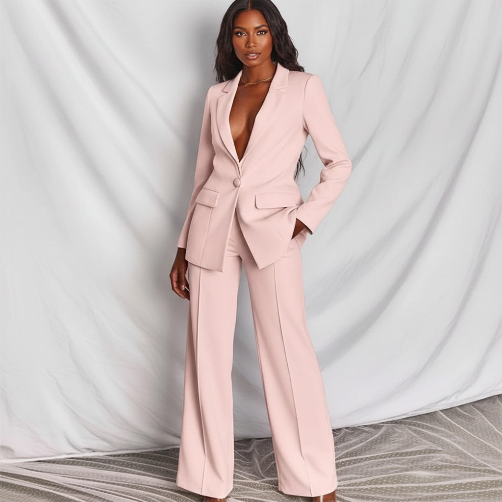 Dames 2-Delig Pak – Elegante Blazer met Wide Leg Pantalon Lichtroze / S - AIDA LENA