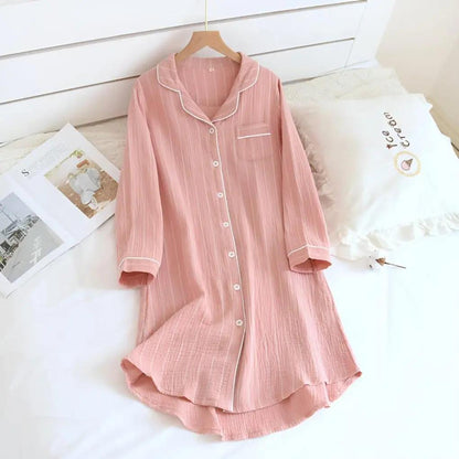 Striped Cotton Nightgown for Women – Cool & Comfortable Plus Size Option 0