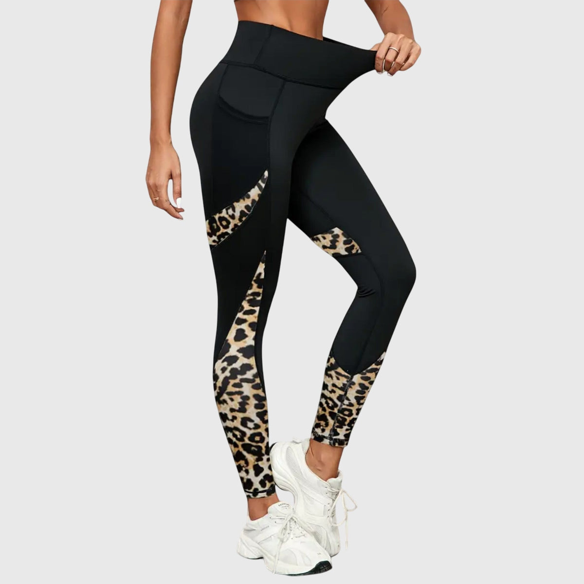 Stylish High-Waisted Leopard Print Workout Trousers
