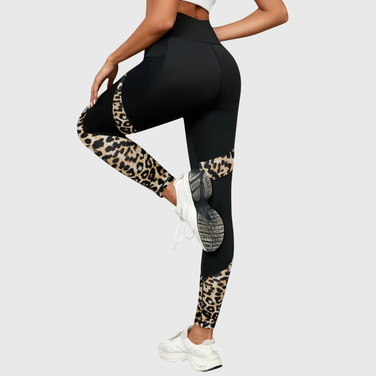 Stylish High-Waisted Leopard Print Workout Trousers