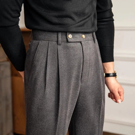 Stylish High-Waisted Pleated Men's Dress Trousers