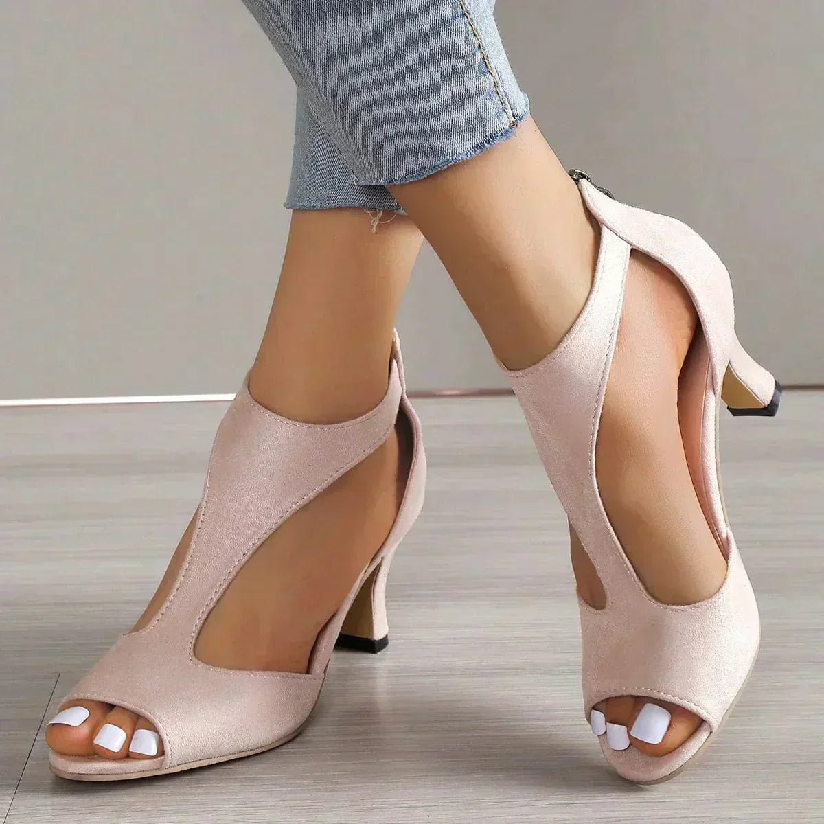 Stylish Open Toe Heels with Back Zipper for Any Occasion