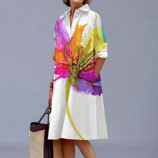 Summer Midi Dress Women's | Abstract Print & Relaxed Shirt Style