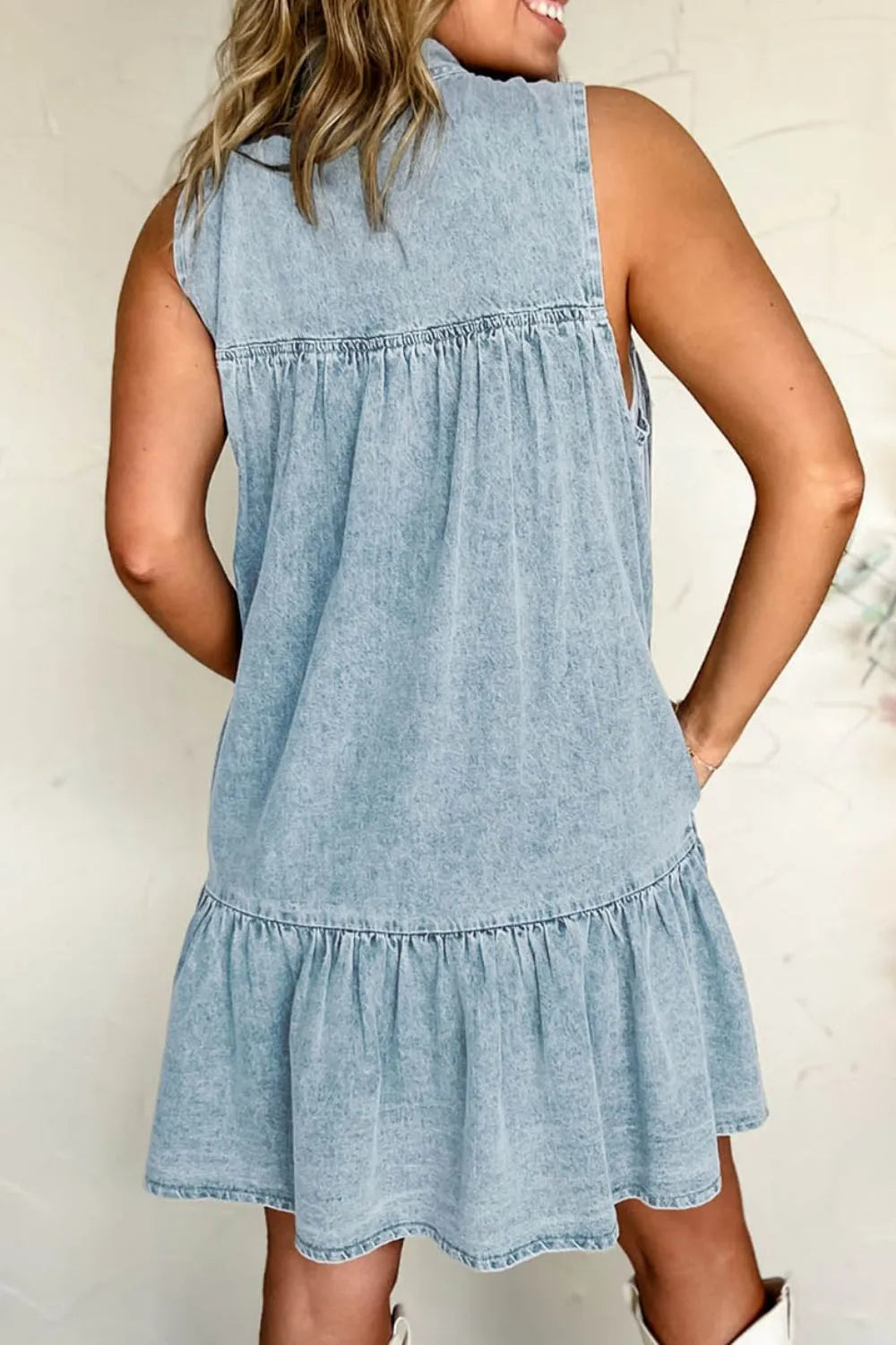 Summer Midi Dress Women's | Denim Bow Tie & Frill Hem
