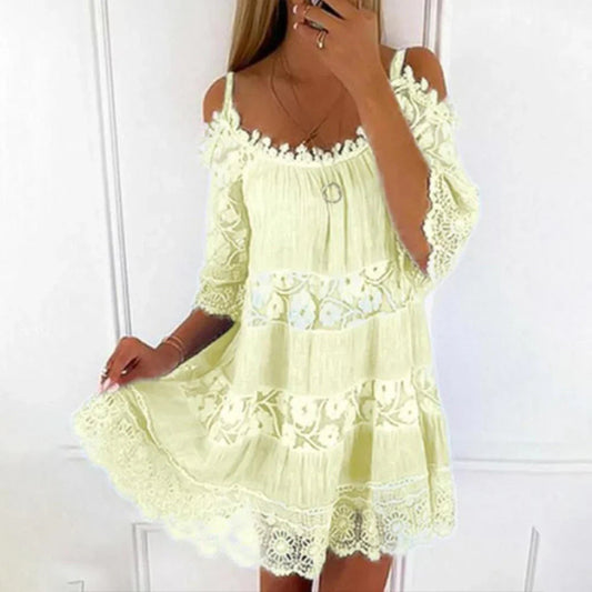 Summer Mini Dress with Crochet Lace and Embroidery 0