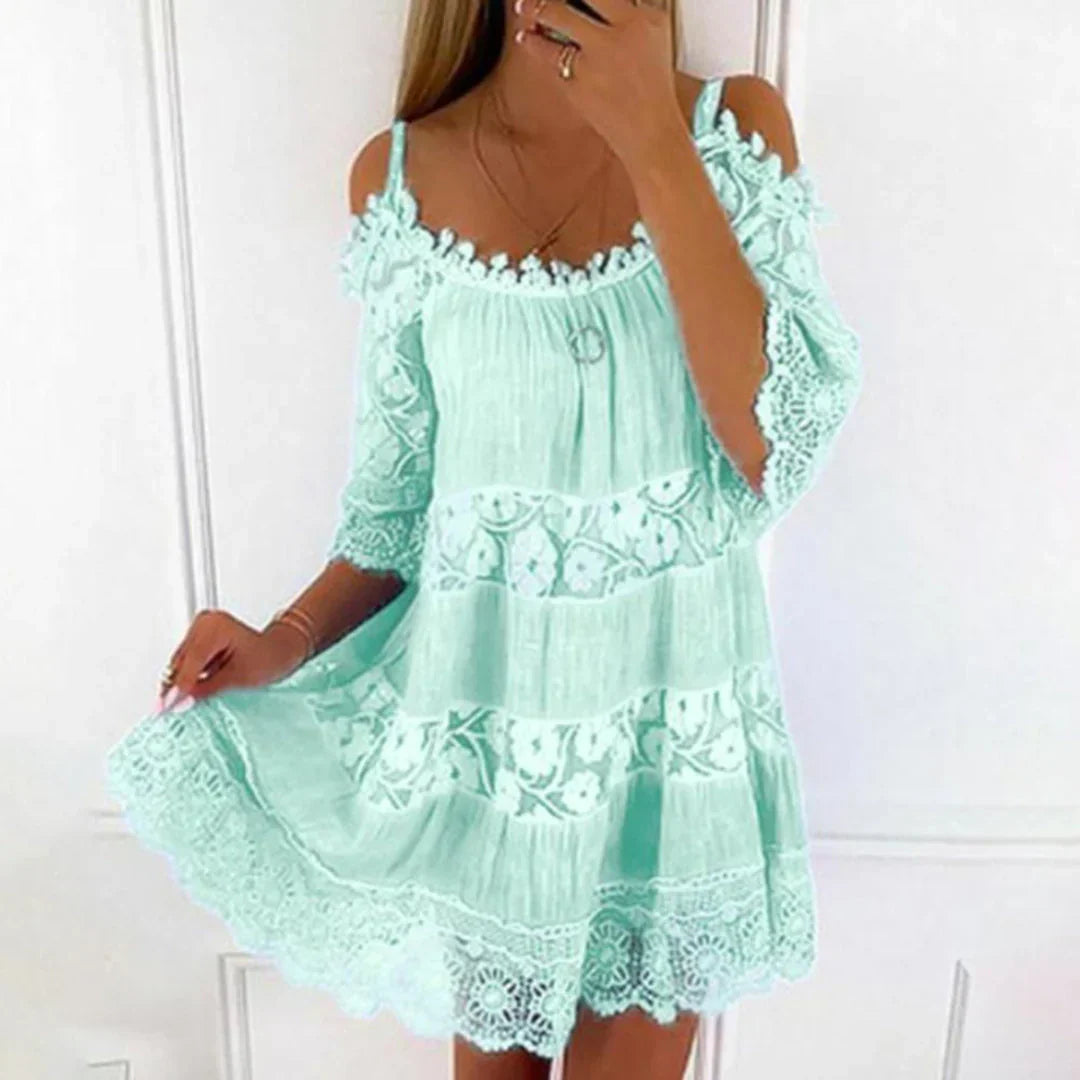 Summer Mini Dress with Crochet Lace and Embroidery 1