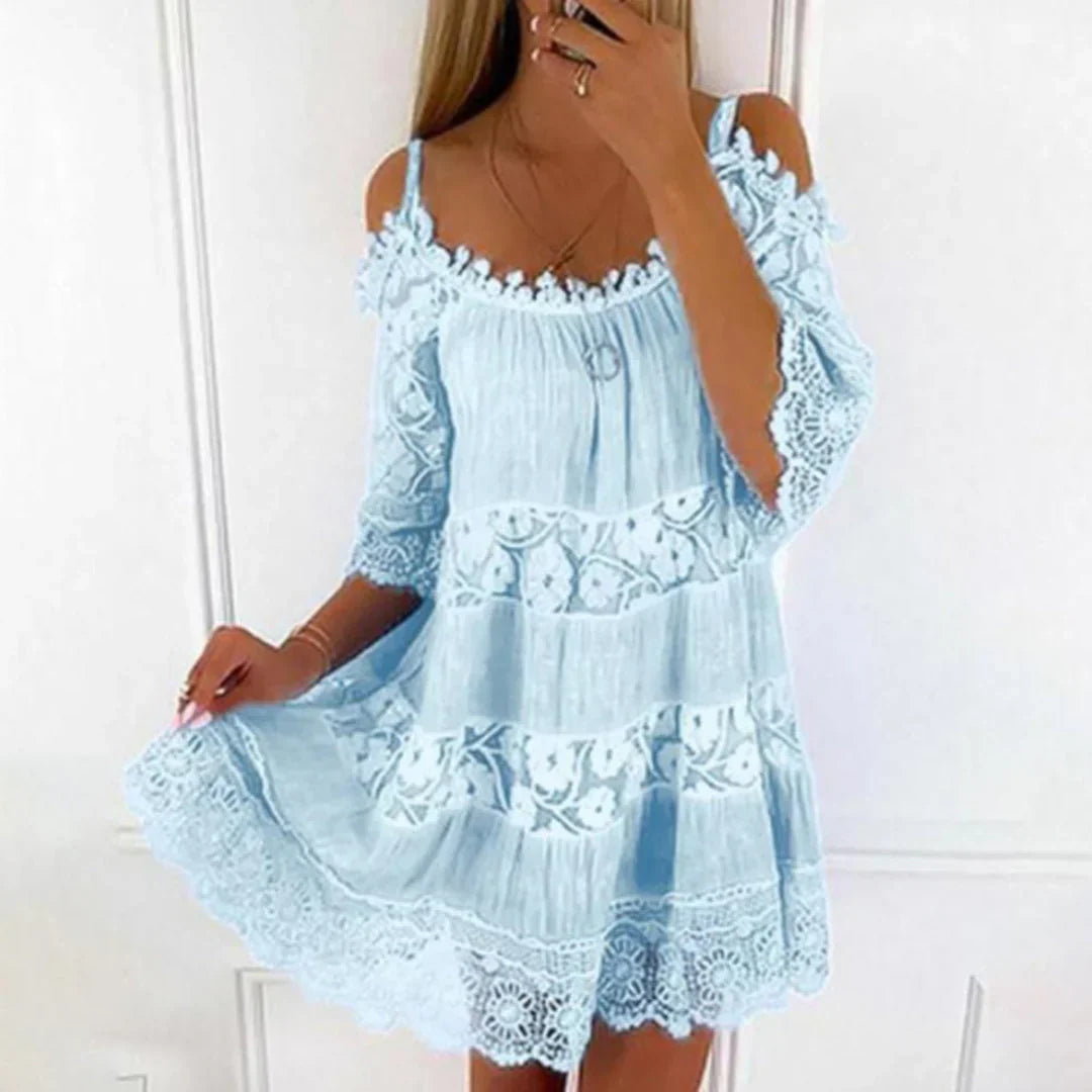 Summer Mini Dress with Crochet Lace and Embroidery 2