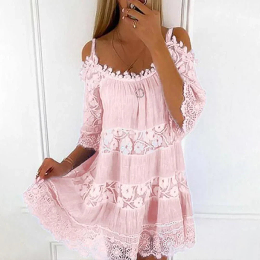 Summer Mini Dress with Crochet Lace and Embroidery 3