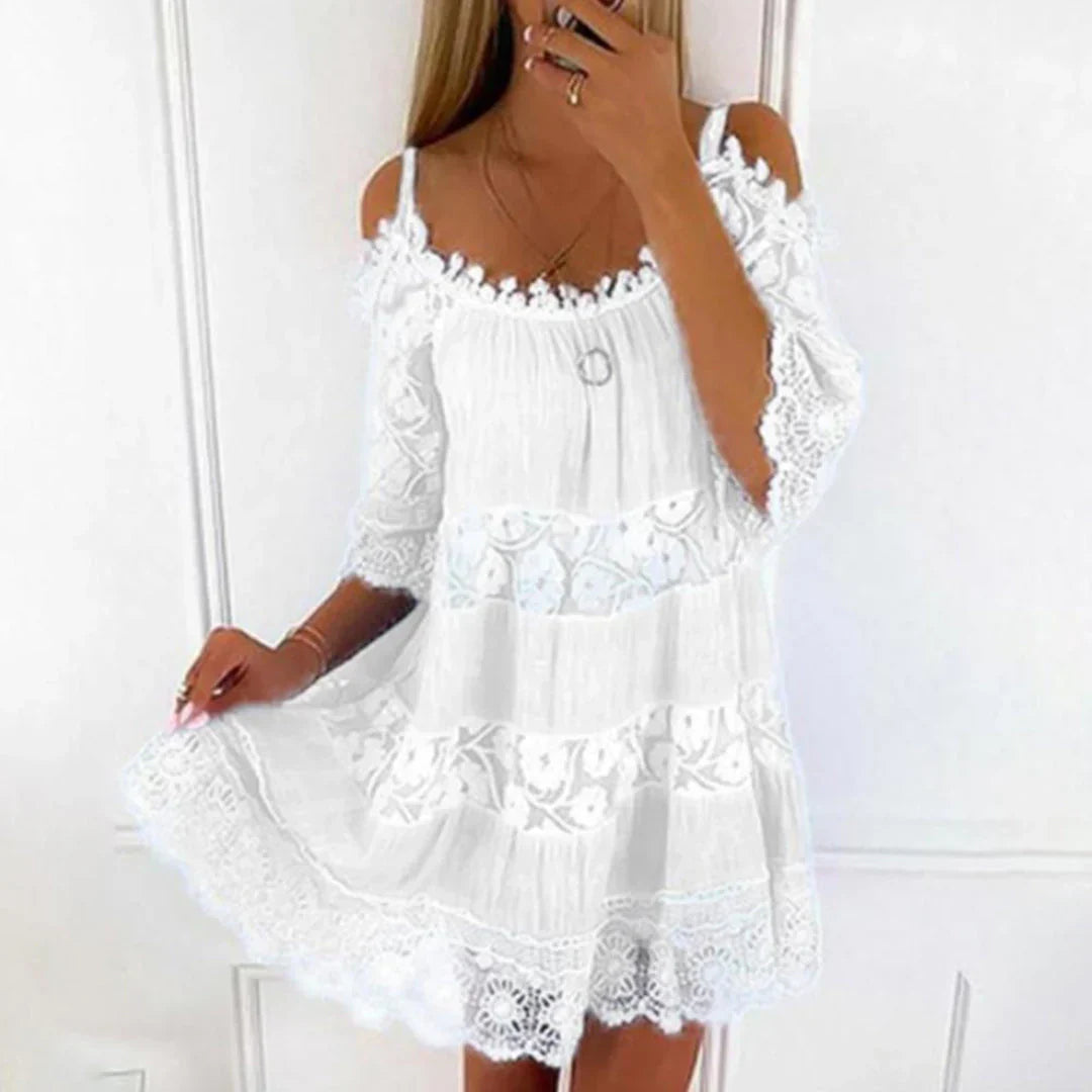 Summer Mini Dress with Crochet Lace and Embroidery 4