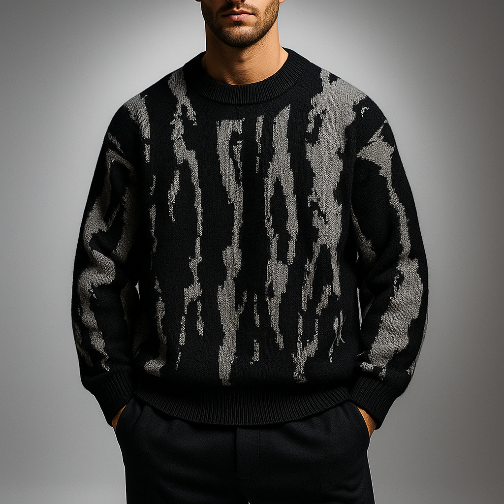 Men's Knit Sweater | Dune Pattern & Ribbed Crewneck 1