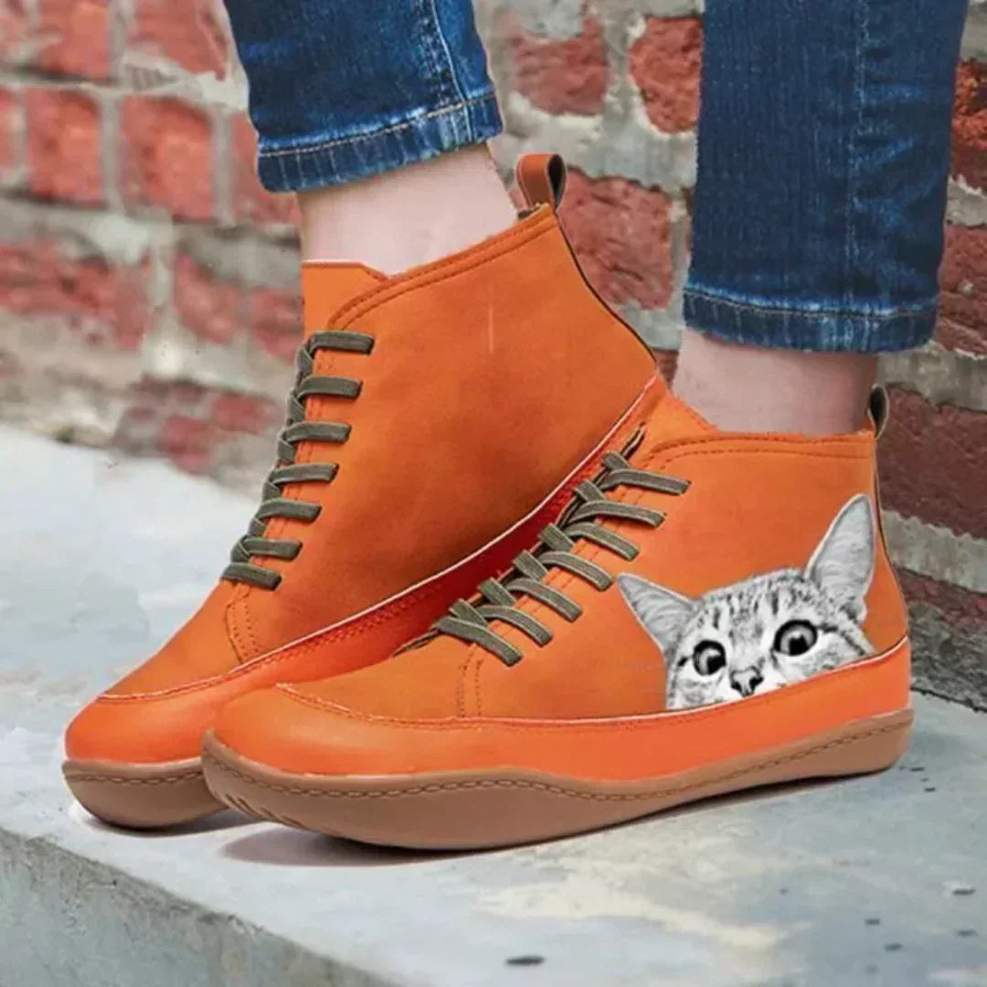 Women's Cat Design Ankle Boots Warm Lined Winter Shoes 7