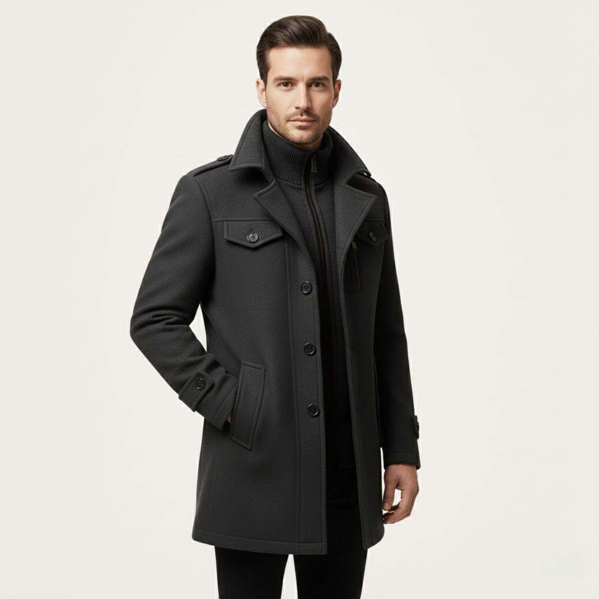Men's Slim Fit Winter Coat Double Layered Warm Overcoat 7
