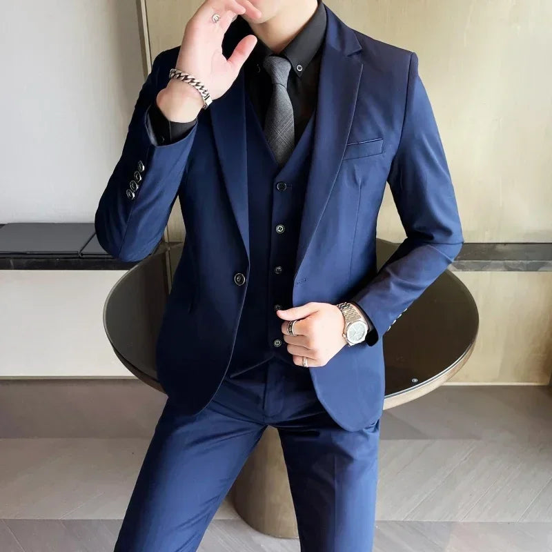 Men's Three-Piece Slim Fit Suit - Ideal for Business Events
