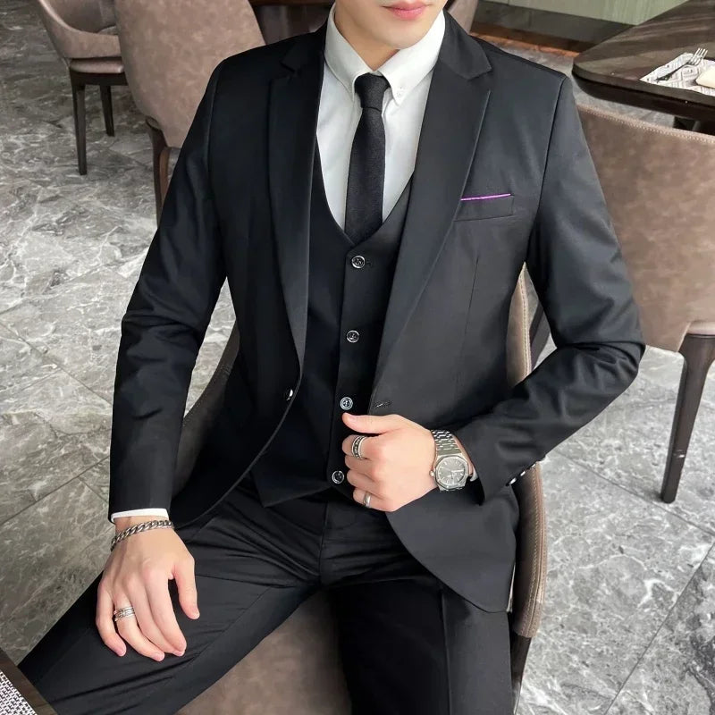Men's Three-Piece Slim Fit Suit - Ideal for Business Events
