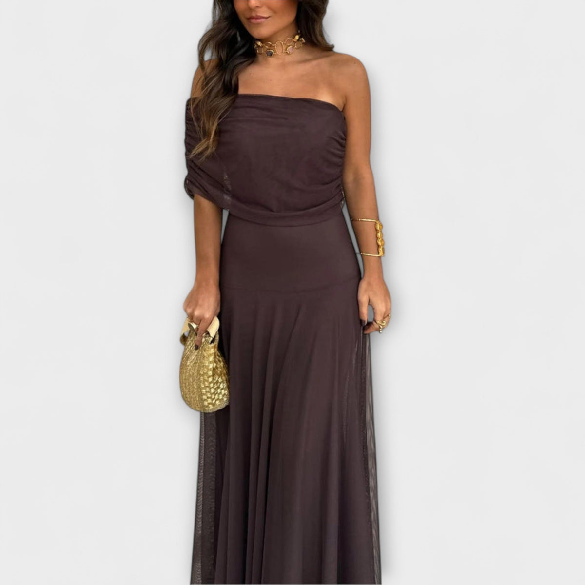 Toledo One-Shoulder Mesh Maxi Dress for Summer Events