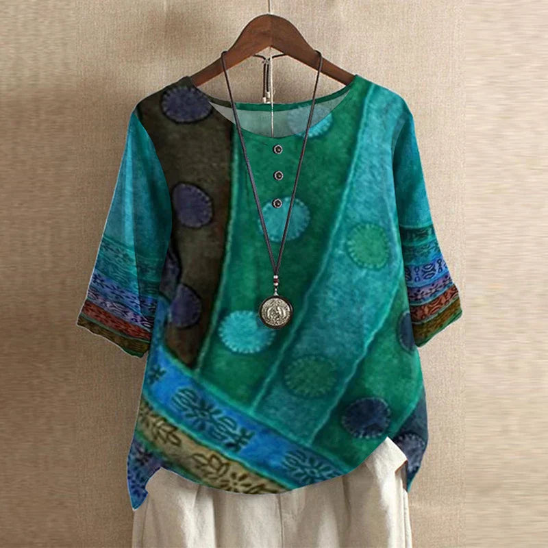 Top Women's | Vintage Floral Print & Relaxed Fit Blouse