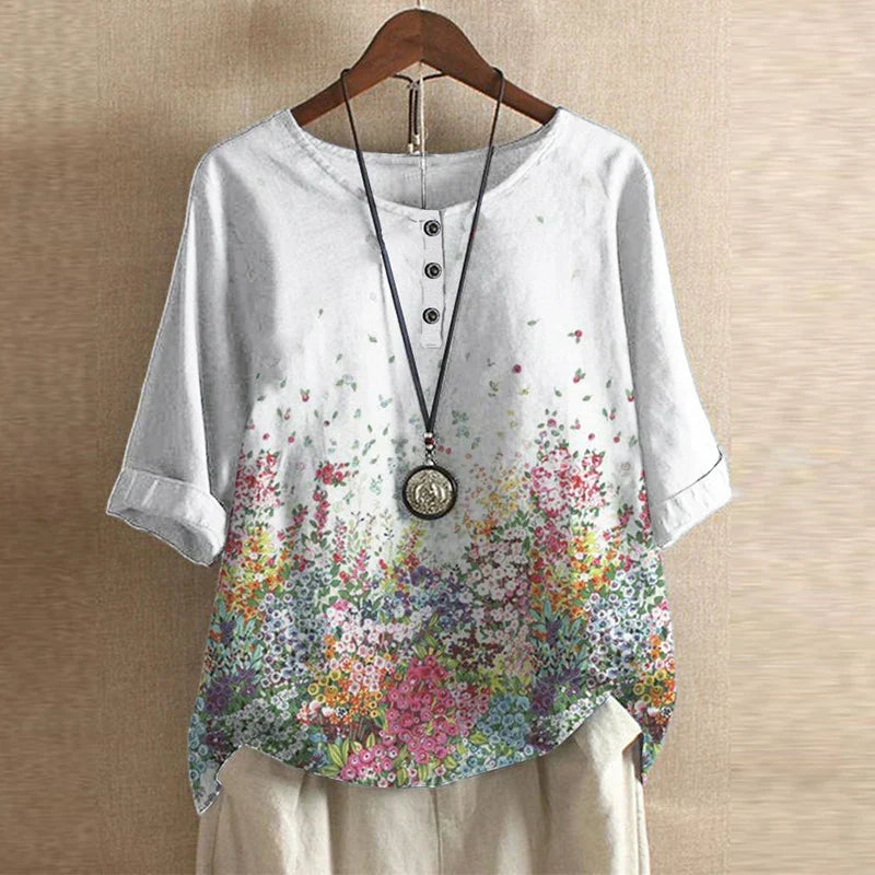 Top Women's | Vintage Floral Print & Relaxed Fit Blouse