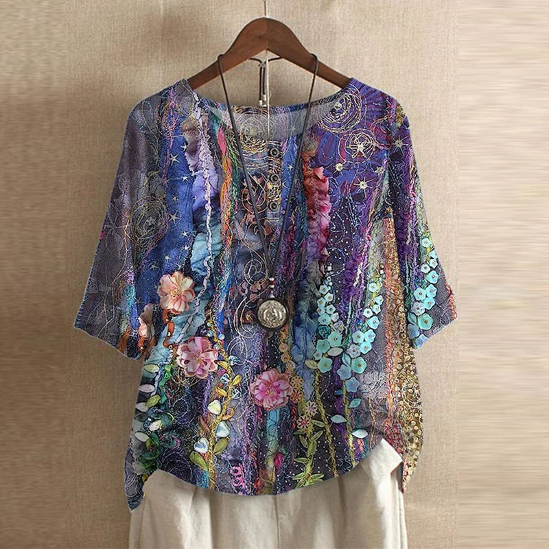 Top Women's | Vintage Floral Print & Relaxed Fit Blouse