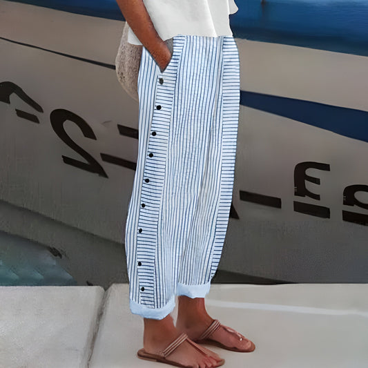 Trousers Women's | Stripe Panel & Button Detail Cropped
