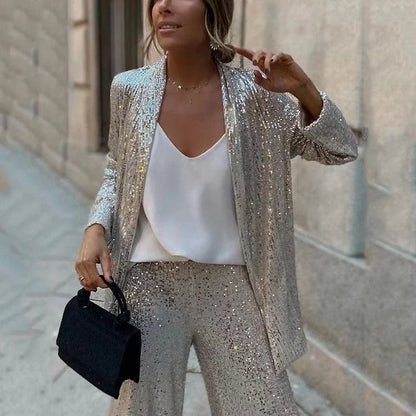 Two-Piece Sequin Set with High-Waisted Pants 3