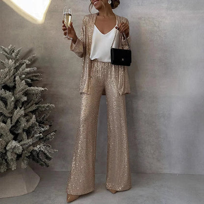Two-Piece Sequin Set with High-Waisted Pants 4