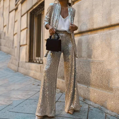 Two-Piece Sequin Set with High-Waisted Pants 5
