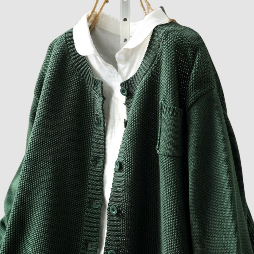 Women's Relaxed Fit Knit Cardigan Chest Pocket Jumper 10