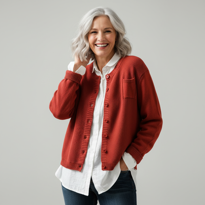 Women's Relaxed Fit Knit Cardigan Chest Pocket Jumper 5